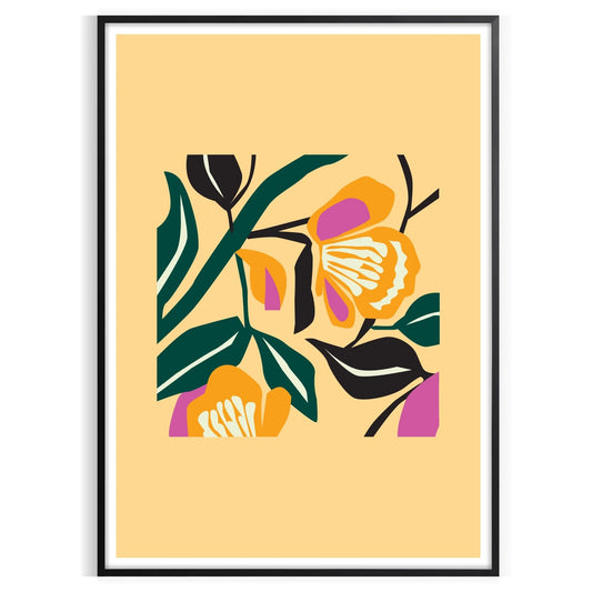space botanical poster vibrant yellow bold black hues wall art unique gift artwork nature charm room sizes A4 cm A0