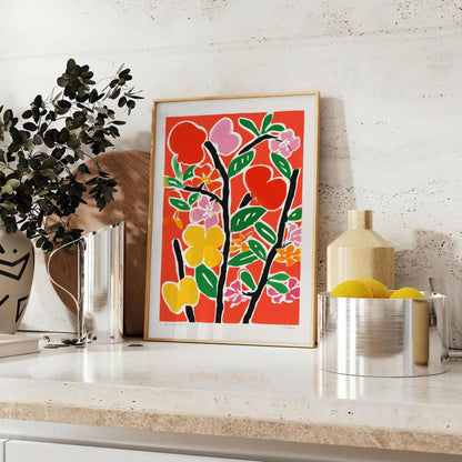 space stunning botanical poster vibrant green orange hues beautiful wall art perfect gift addition home decor sizes A4 cm A0