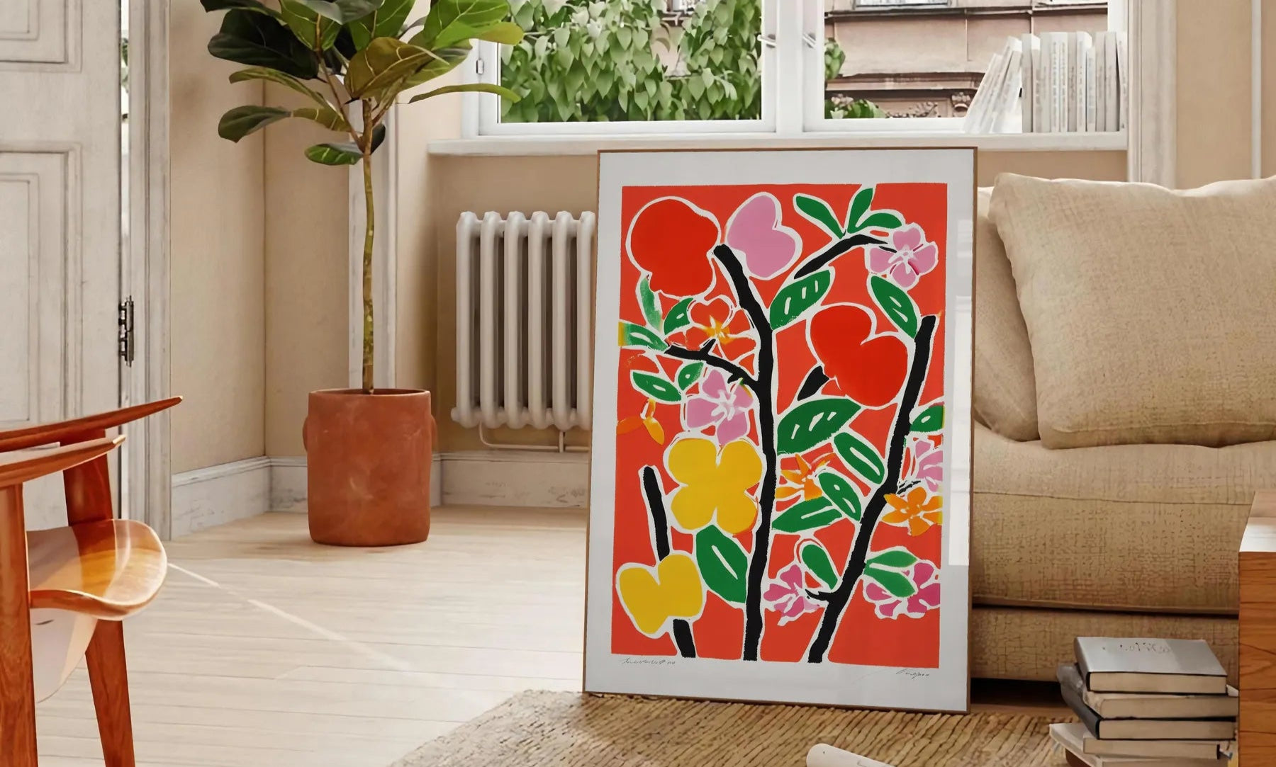 space stunning botanical poster vibrant green orange hues beautiful wall art perfect gift addition home decor sizes A4 cm A0
