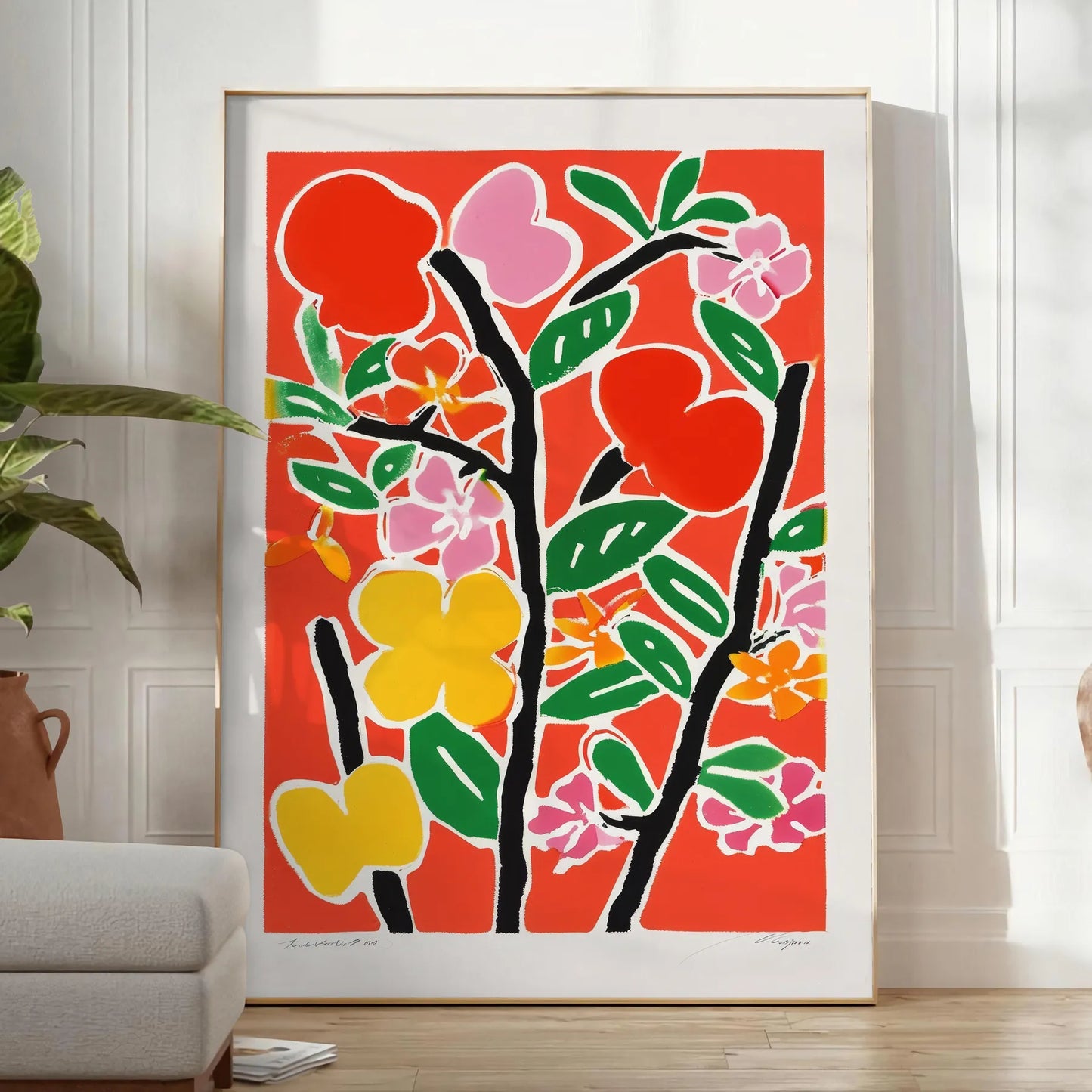 space stunning botanical poster vibrant green orange hues beautiful wall art perfect gift addition home decor sizes A4 cm A0