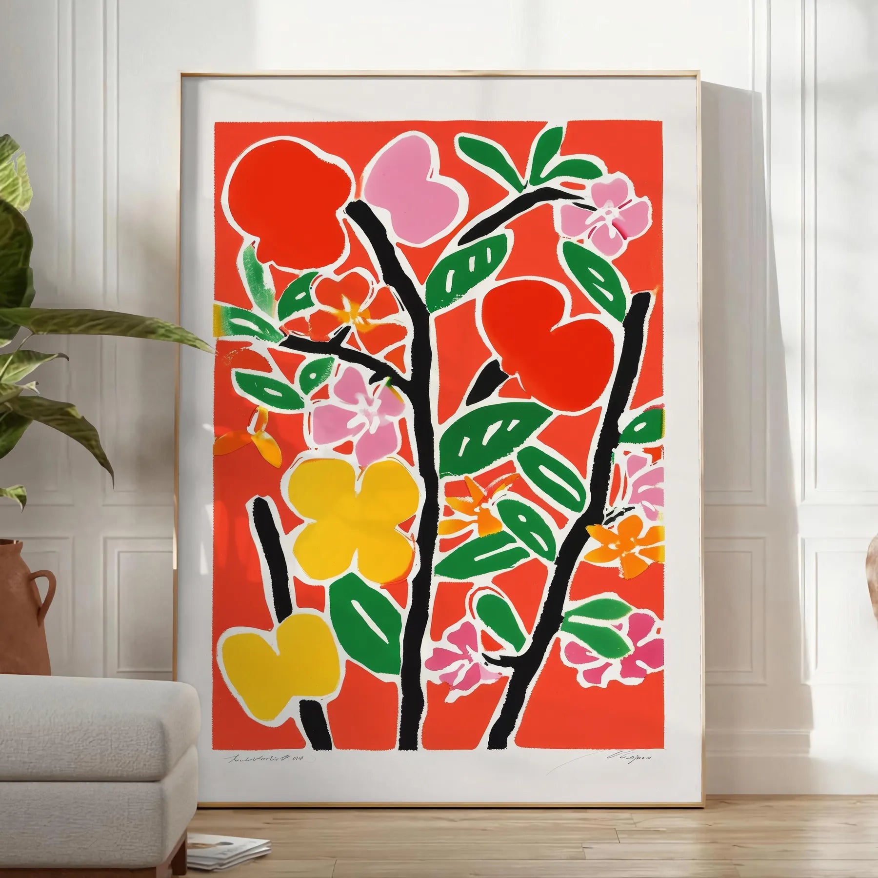 space stunning botanical poster vibrant green orange hues beautiful wall art perfect gift addition home decor sizes A4 cm A0