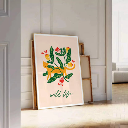 space vibrant botanical poster lush green striking orange hues wall art unique gift nature beauty indoors preferred size A4 cm A0 decor stunning print today