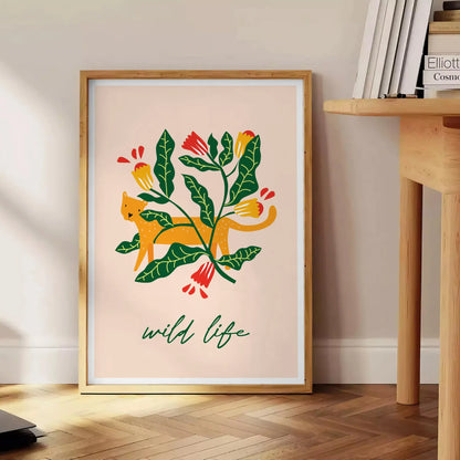 space vibrant botanical poster lush green striking orange hues wall art unique gift nature beauty indoors preferred size A4 cm A0 decor stunning print today