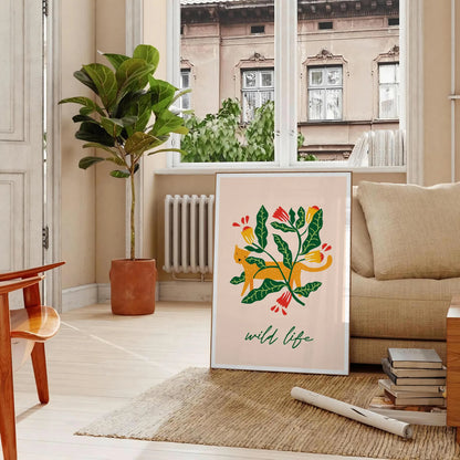 space vibrant botanical poster lush green striking orange hues wall art unique gift nature beauty indoors preferred size A4 cm A0 decor stunning print today
