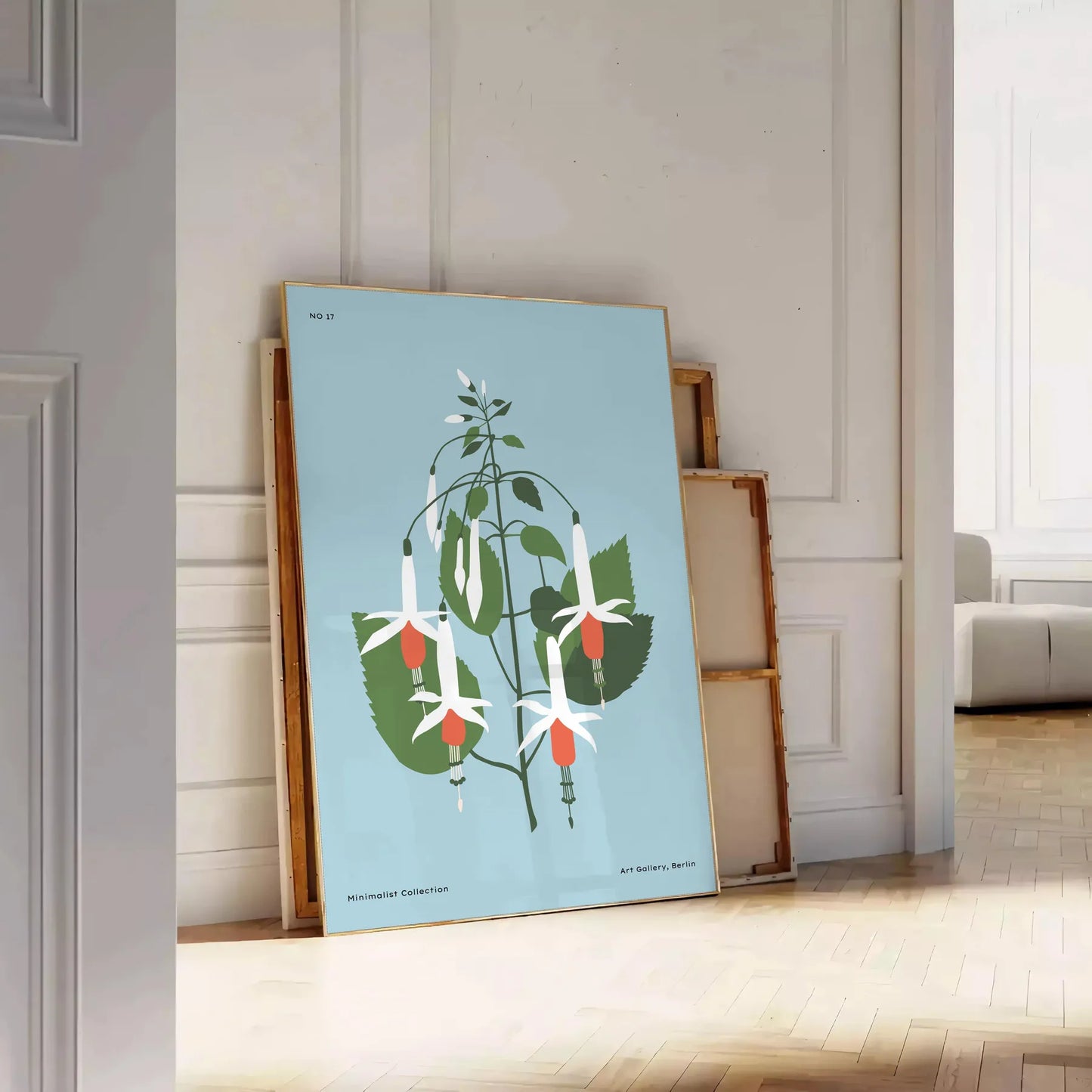 space botanical poster serene blue gray hues elegant print touch nature wall art room ideal gift decor style sizes A4 cm A0