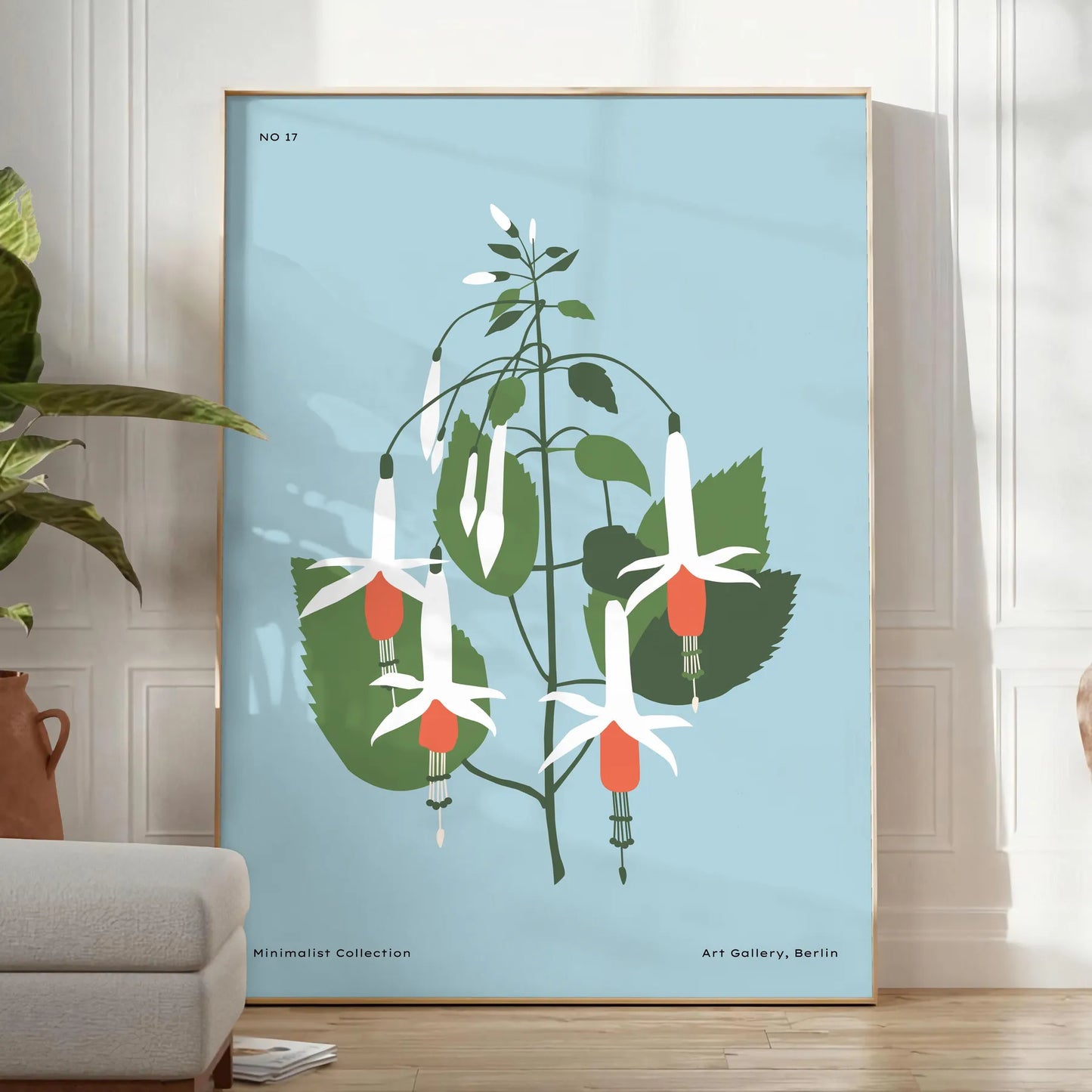 space botanical poster serene blue gray hues elegant print touch nature wall art room ideal gift decor style sizes A4 cm A0