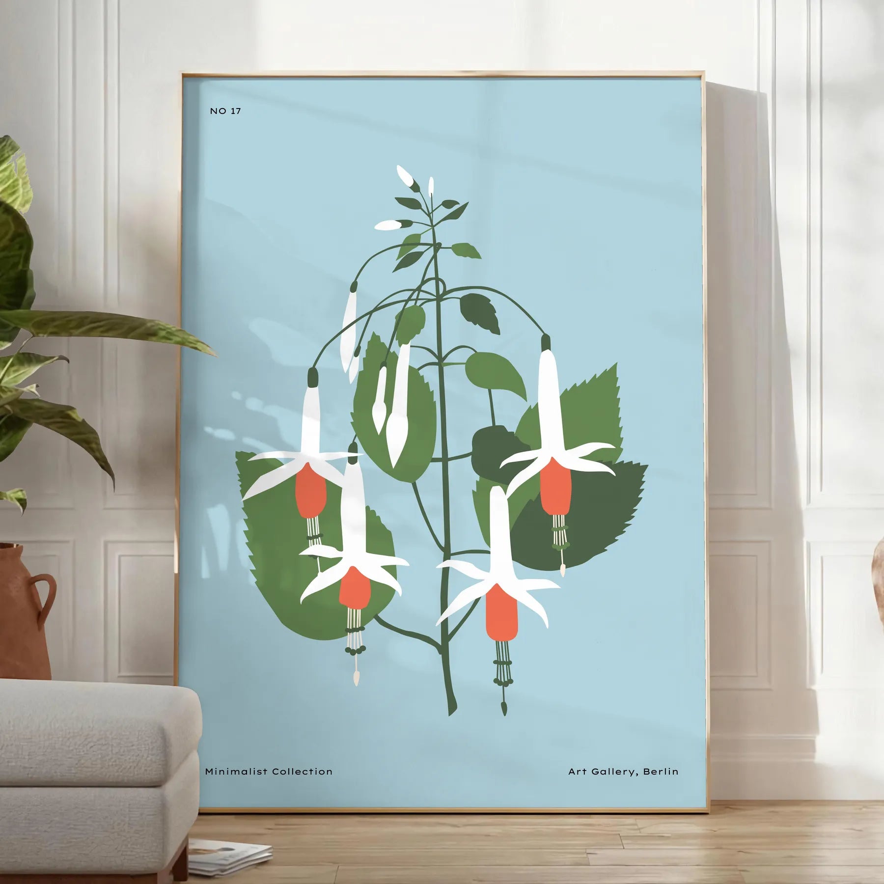 space botanical poster serene blue gray hues elegant print touch nature wall art room ideal gift decor style sizes A4 cm A0