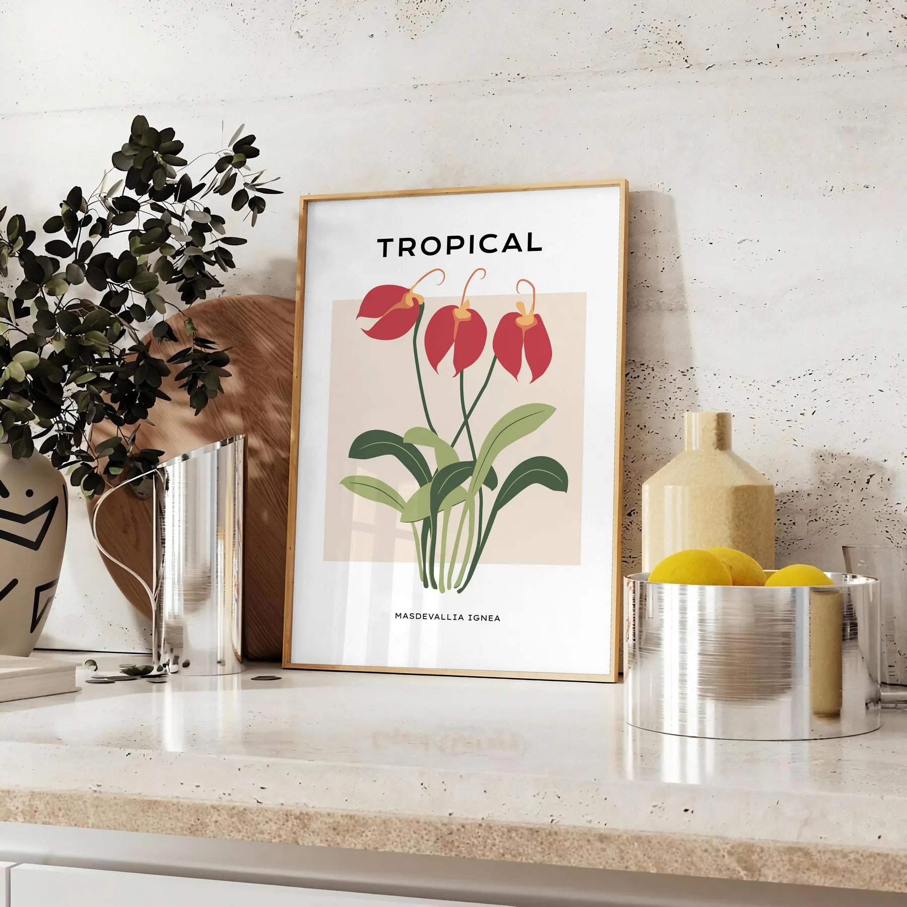 allure nature vintage botanical prints poster vibrant orange gray hues wall art thoughtful gift captivating artwork charm space sizes A4 cm A0