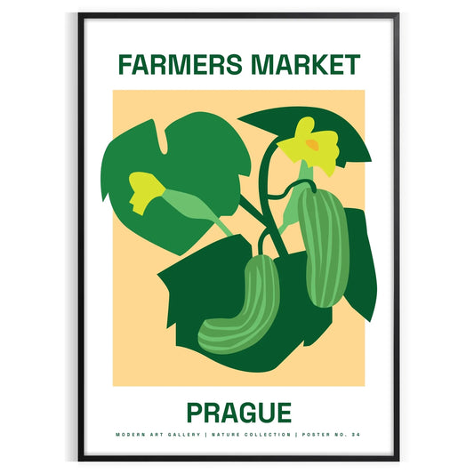 space vibrant Farmer Market Botanical Poster lush green orange hues wall art perfect nature lovers unique gift ideal size A4 cm A0 room charm