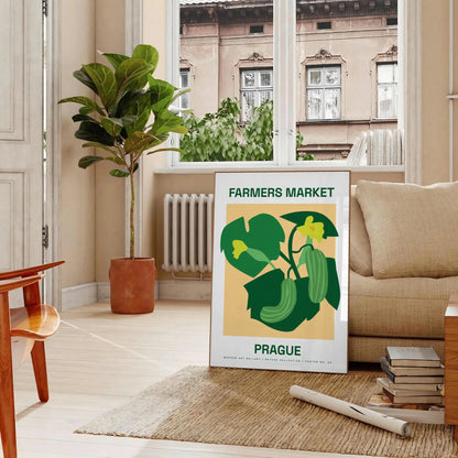 space vibrant Farmer Market Botanical Poster lush green orange hues wall art perfect nature lovers unique gift ideal size A4 cm A0 room charm