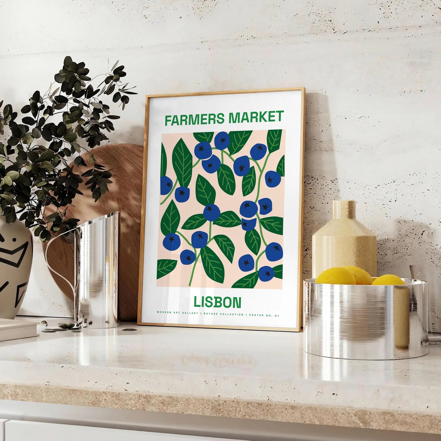 vibrant Farmer Market Plant Art Poster lush green blue hues wall collection unique gift space artwork unframed options style