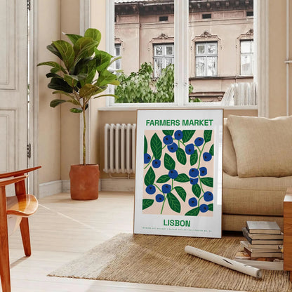 vibrant Farmer Market Plant Art Poster lush green blue hues wall collection unique gift space artwork unframed options style