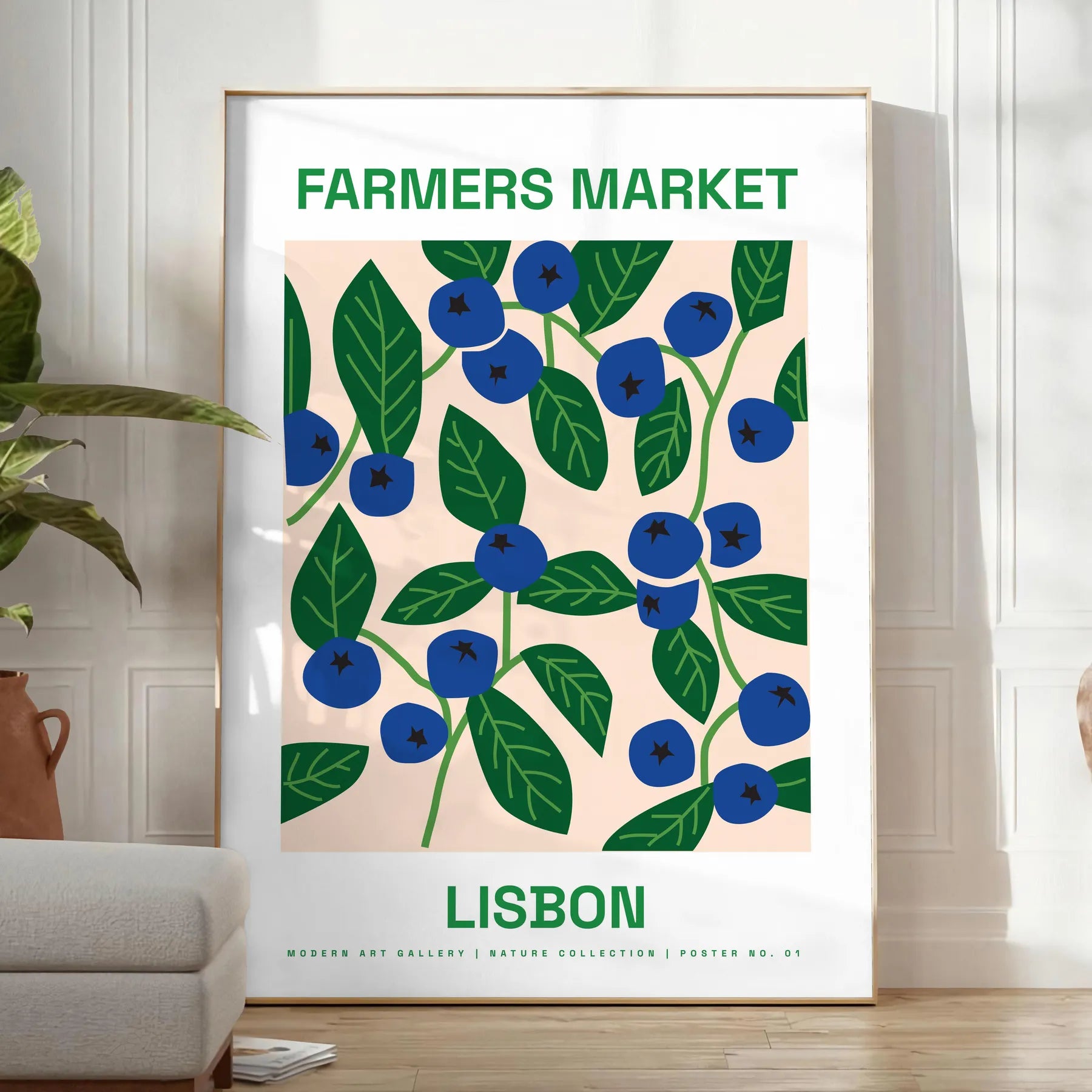 vibrant Farmer Market Plant Art Poster lush green blue hues wall collection unique gift space artwork unframed options style